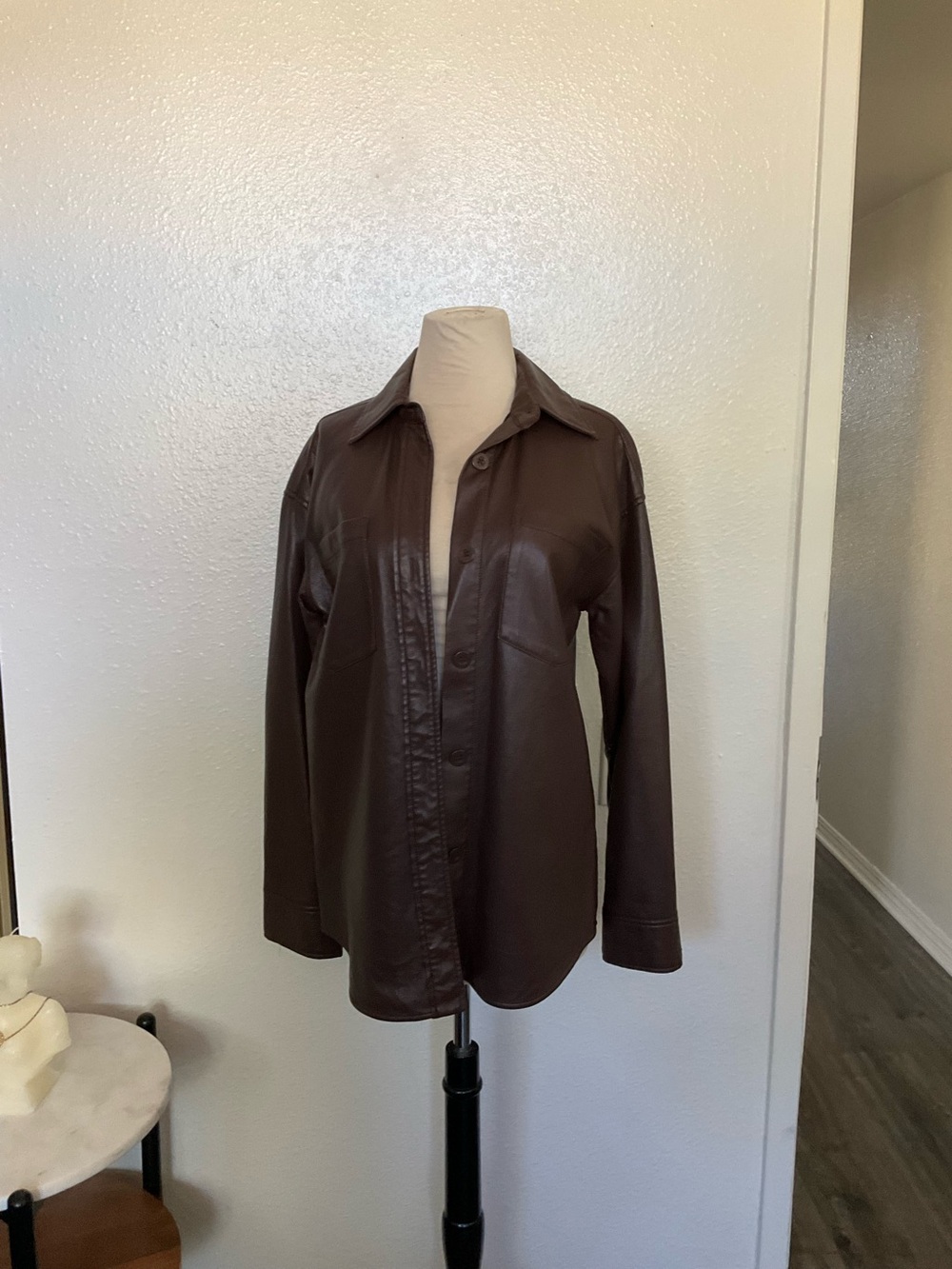 Babaton Brown Faux Leather Button-Up Jacket